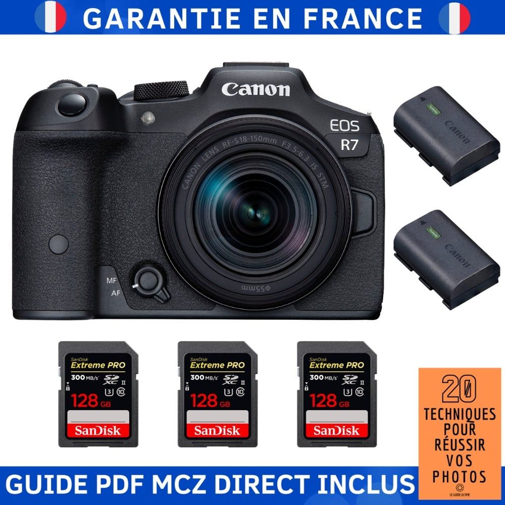 Canon EOS R7 + RF 18 150mm STM + 3 SanDisk Extreme PRO UHS II SDXC 300 MB/ + 2 Canon LP E6NH + Guide PDF MCZ DIRECT '20 TECHNIQUES POUR RÉUSSIR VOS PHOTOS - vue 3