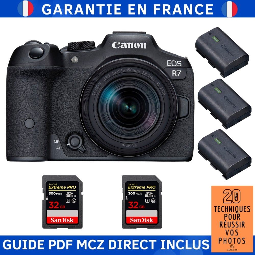 Canon EOS R7 + RF 18 150mm STM + 2 SanDisk Extreme PRO UHS II SDXC 300 MB/ + 3 Canon LP E6NH + Guide PDF MCZ DIRECT '20 TECHNIQUES POUR RÉUSSIR VOS PHOTOS - vue 2