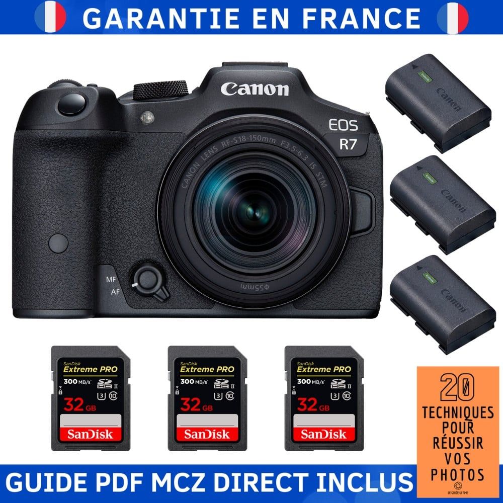 Canon EOS R7 + RF 18 150mm STM + 3 SanDisk Extreme PRO UHS II SDXC 300 MB/ + 3 Canon LP E6NH + Guide PDF MCZ DIRECT '20 TECHNIQUES POUR RÉUSSIR VOS PHOTOS - vue 3