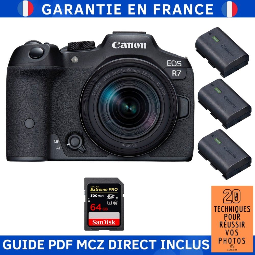 Canon EOS R7 + RF 18 150mm STM + 1 SanDisk Extreme PRO UHS II SDXC 300 MB/ + 3 Canon LP E6NH + Guide PDF MCZ DIRECT '20 TECHNIQUES POUR RÉUSSIR VOS PHOTOS - vue 2