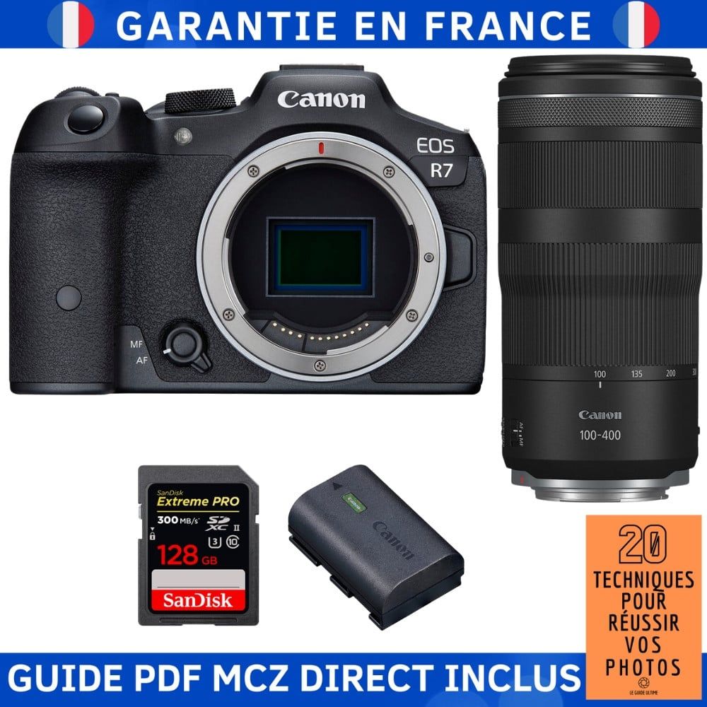 Canon EOS R7 + RF 100 400mm IS + 1 SanDisk Extreme PRO UHS II SDXC 300 MB/ + 1 Canon LP E6NH + Guide PDF MCZ DIRECT '20 TECHNIQUES POUR RÉUSSIR VOS PHOTOS - vue 2