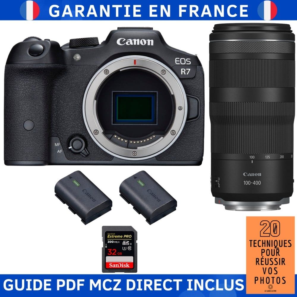 Canon EOS R7 + RF 100 400mm IS + 1 SanDisk Extreme PRO UHS II SDXC 300 MB/ + 2 Canon LP E6NH + Guide PDF MCZ DIRECT '20 TECHNIQUES POUR RÉUSSIR VOS PHOTOS - vue 2