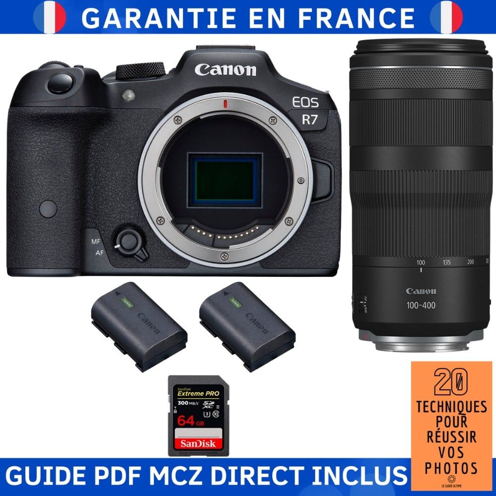 Canon EOS R7 + RF 100 400mm IS + 1 SanDisk Extreme PRO UHS II SDXC 300 MB/ + 2 Canon LP E6NH + Guide PDF MCZ DIRECT '20 TECHNIQUES POUR RÉUSSIR VOS PHOTOS - vue 3