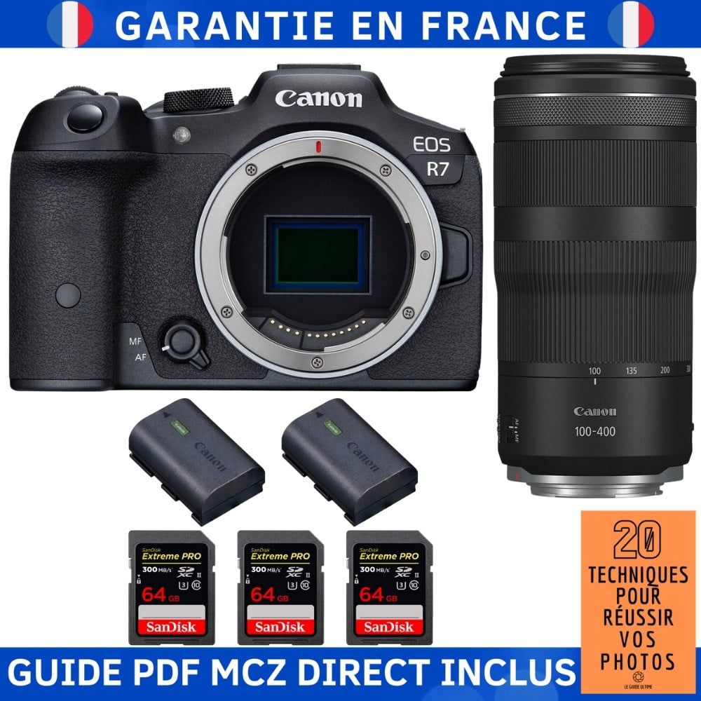 Canon EOS R7 + RF 100 400mm IS + 3 SanDisk Extreme PRO UHS II SDXC 300 MB/ + 2 Canon LP E6NH + Guide PDF MCZ DIRECT '20 TECHNIQUES POUR RÉUSSIR VOS PHOTOS - vue 2