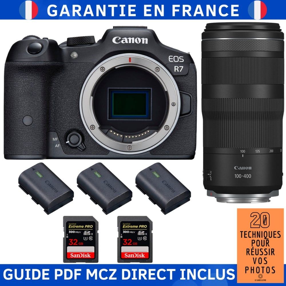 Canon EOS R7 + RF 100 400mm IS + 2 SanDisk Extreme PRO UHS II SDXC 300 MB/ + 3 Canon LP E6NH + Guide PDF MCZ DIRECT '20 TECHNIQUES POUR RÉUSSIR VOS PHOTOS - vue 3