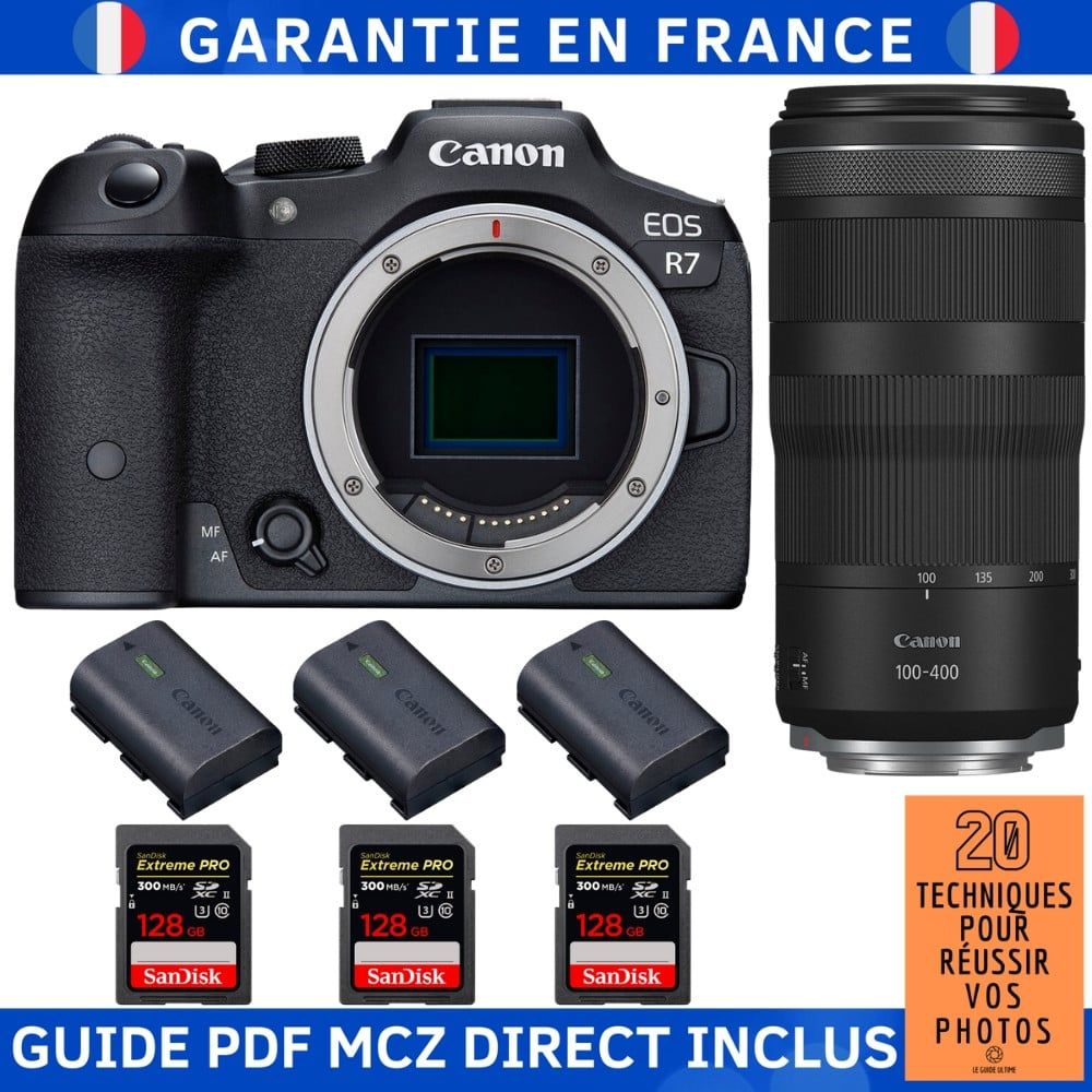 Canon EOS R7 + RF 100 400mm IS + 3 SanDisk Extreme PRO UHS II SDXC 300 MB/ + 3 Canon LP E6NH + Guide PDF MCZ DIRECT '20 TECHNIQUES POUR RÉUSSIR VOS PHOTOS - vue 2