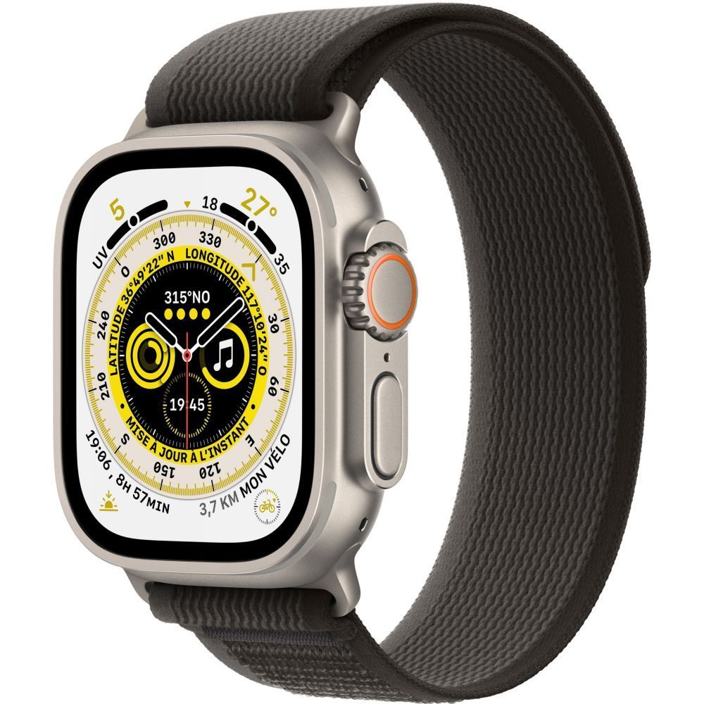Apple Watch Ultra - Boîtier 49 mm Titane avec Bracelet Nylon Noir/gris de taille S/M
