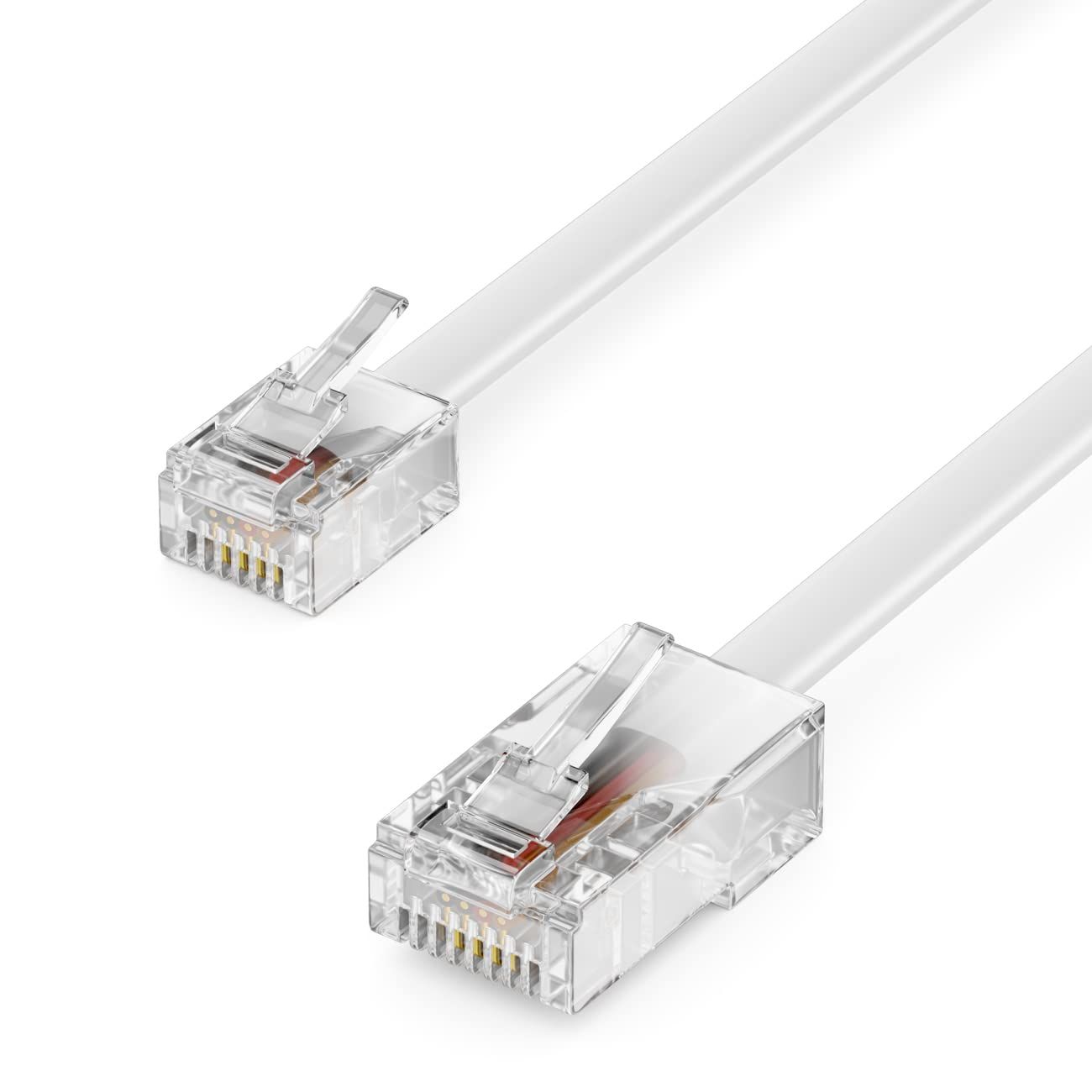 15m Câble Téléphonique RJ11 vers RJ45 Câble Modulaire Câble Plat Prise RJ11 vers Prise Réseau RJ45 Prise Téléphonique Modem Routeur Fax ISDN DSL VDSL Internet Blanc