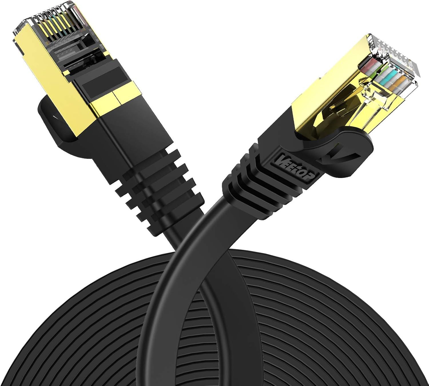 Cat 7 RJ45 Cable Reseau Plat - Câble Ethernet LAN à 10 Go/s de Vitesse (1m, Noir)