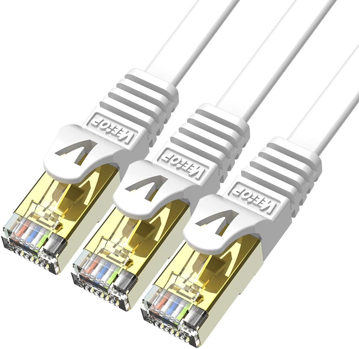 5m x 3 piéces Patch Cable Ethernet Cat 7 Plat Rj45 Pour Réseau 10Go/s Blanc