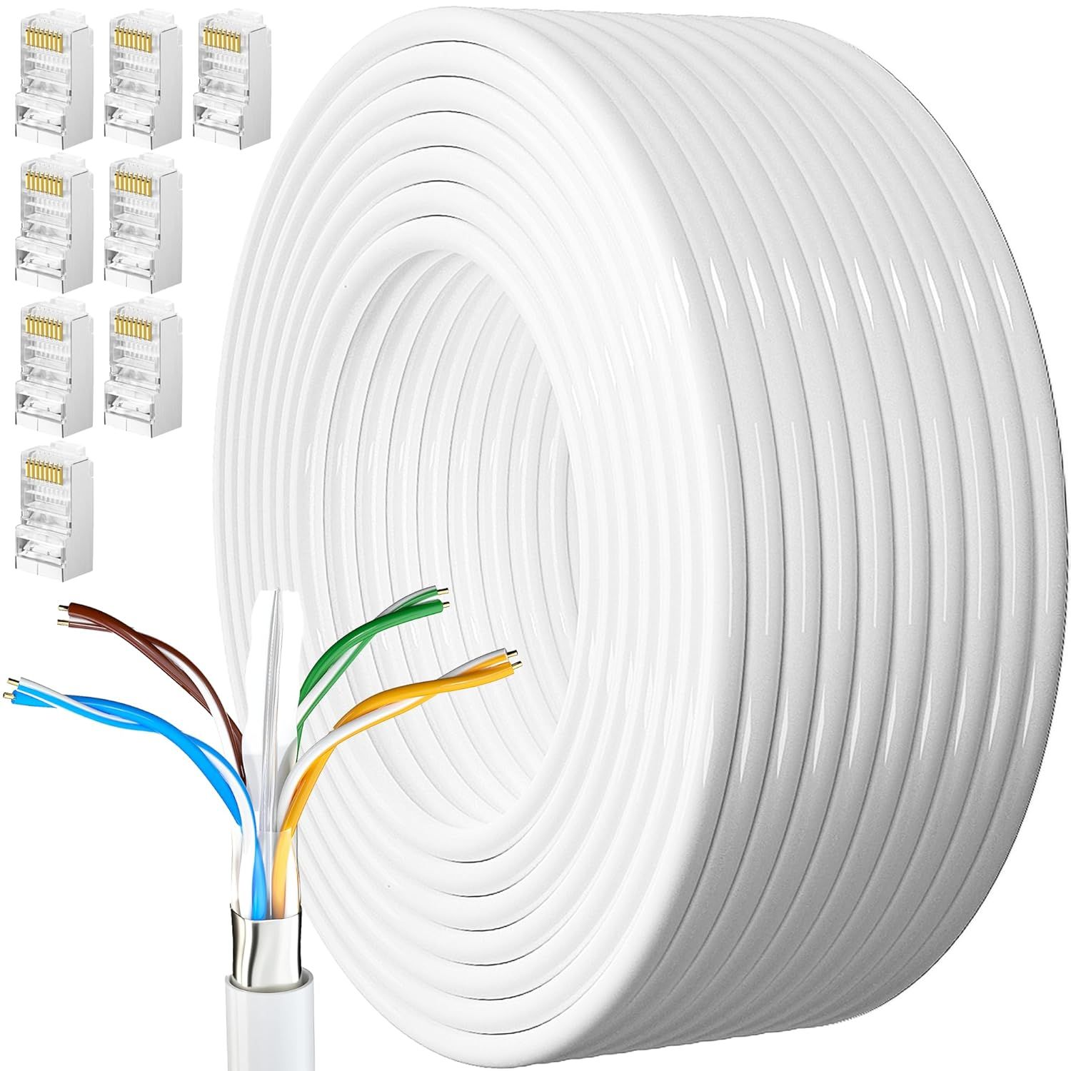 Cable Ethernet 40m, Cable Rj45 Blindé Cat 6 Gigabit Câble Réseau Extérieur Anti-Brouillage Résistant aux Intempéries Cable Internet Blanc FTP 23AWG CCA 40 Mètres Cable Lan pour Modem Routeur