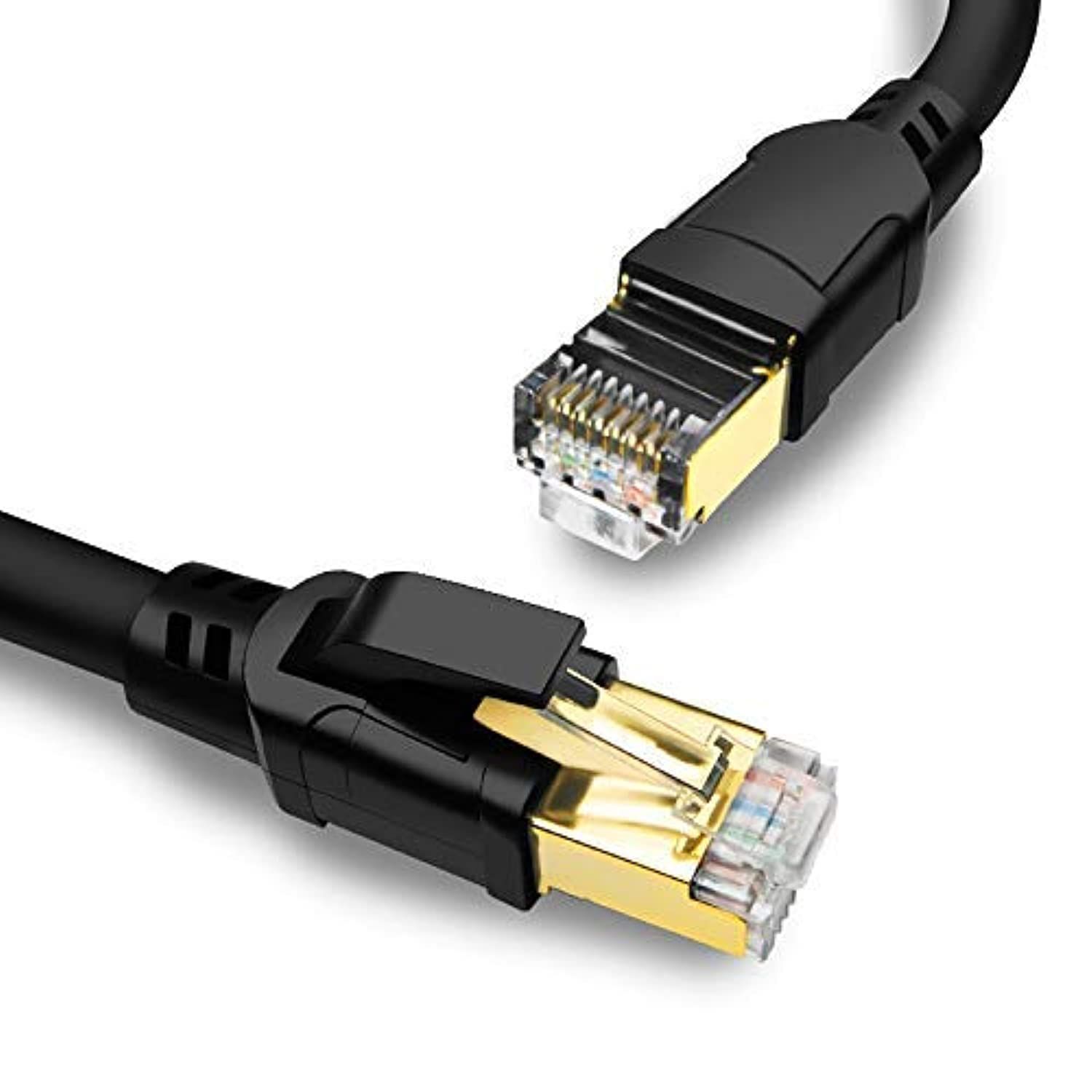 Câble Ethernet Cat 8 Cable RJ45 50 cm, 40Gbps 2000MHz S/FTP Câble Réseau Haut Débit LAN Cable Internet 0.5m Double Blindage Compatible Switch, Modem, TV, Router, POE, Gaming, PC (Noir)