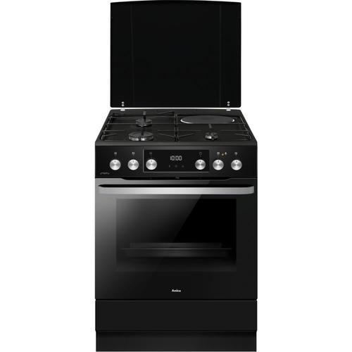 Amica - Cuisinière 3 Foyers Gaz + 1 Électrique Four Multifonctions Pyrolyse 77L Largeur 60Cm Noir Acm7037Rn