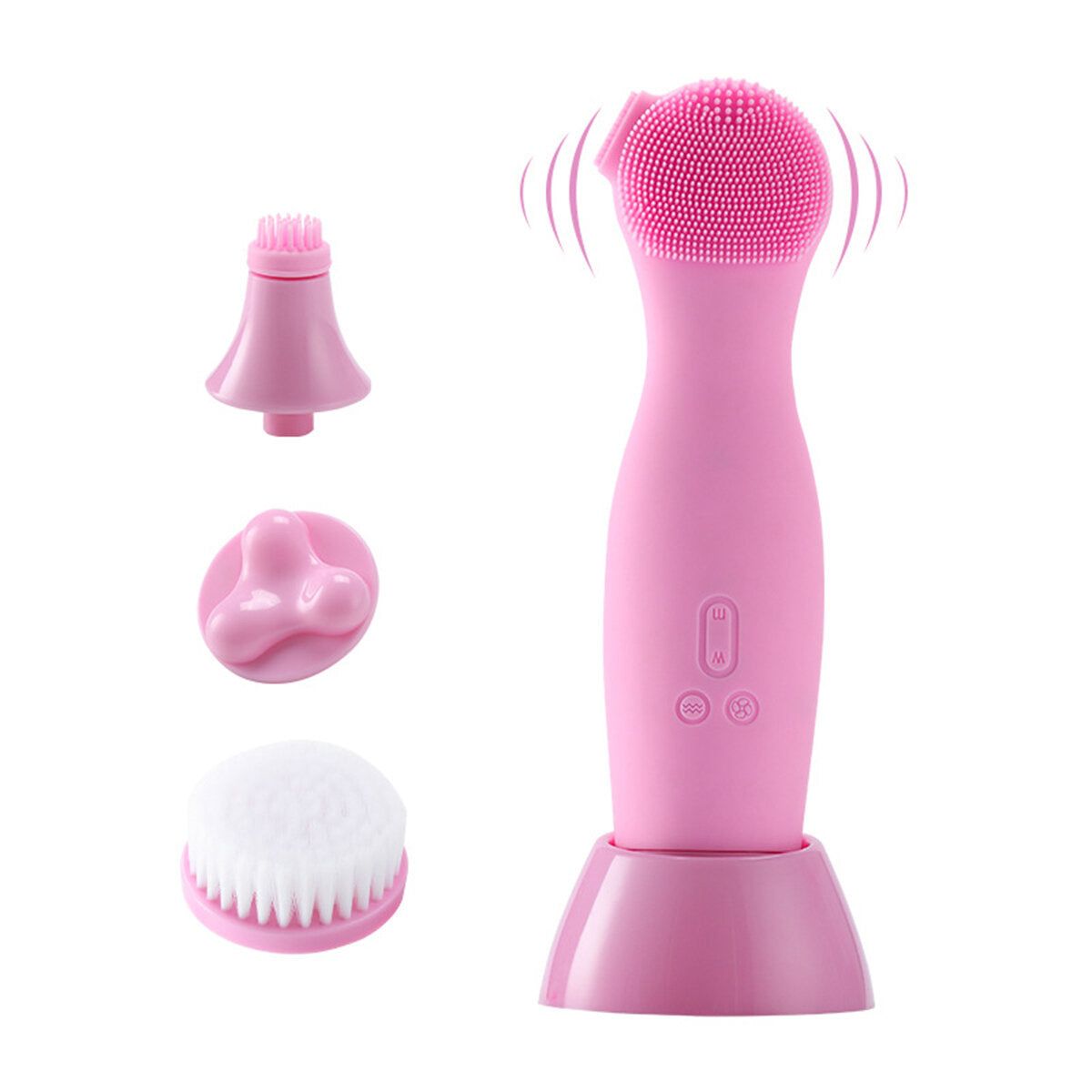 Brosse de lavage du visage électrique Nettoyant pour le visage en silicone imperméable Nettoyant 4 en 1, Rose