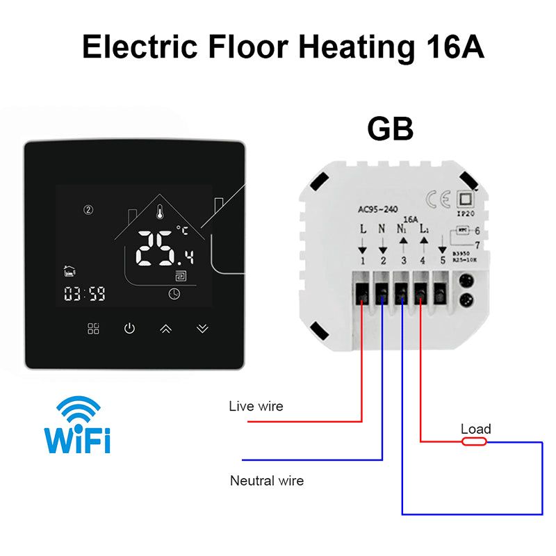 Chauffage au sol électrique Thermostat d'ambiance Chaudière à gaz Eau Smart WiFi / Thermorégulateur intérieur Fonctionne avec Google Smart Life,WIFI-25A-Chauffage au sol électrique