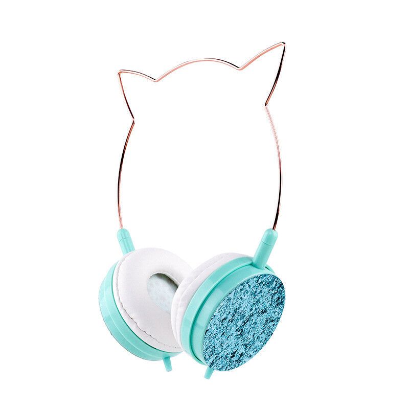 Casque Filaire Stéréo Basse Réduction Du Bruit 40MM Pilotes Casque 3.5MM Oreille De Chat Métallique Enfant Mignon Musique écouteur avec Micro,Bleu