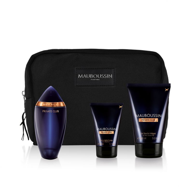 Mauboussin - Coffret Prestige 2022 Private Club : Eau De Parfum 100ml, Gel Douche 100ml, Baume Après Rasage 50ml & Trousse De Toilette