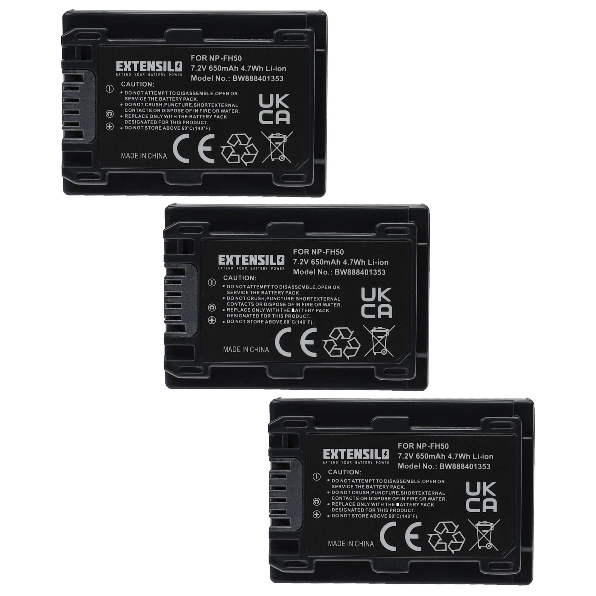 EXTENSILO 3x Batteries compatible avec Sony Alpha DSLR-A230, DSLR-A230L, DSLR-A230Y appareil photo, reflex numérique (650mAh, 7,2V, Li-ion)