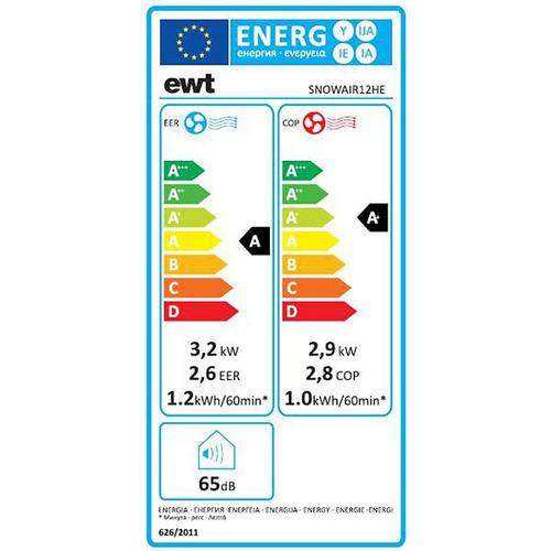 Ewt - Climatiseur Mobile Réversible 3200w 41m2 Blanc - Snowair12he