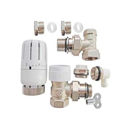 Kit Thermostatique T301 Équerre Universel Complet D14 En Laiton Blanc