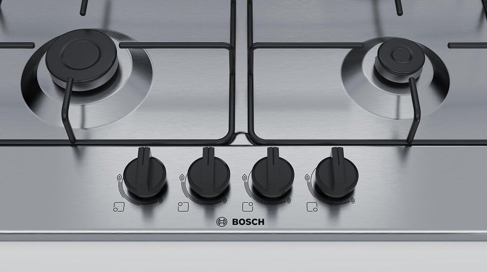 Bosch Serie 4 PGP6B6B80 - Table de cuisson au gaz - 4 plaques de cuisson - Niche - largeur : 56 cm - profondeur : 48 cm - noir - avec garnitures noires - noir