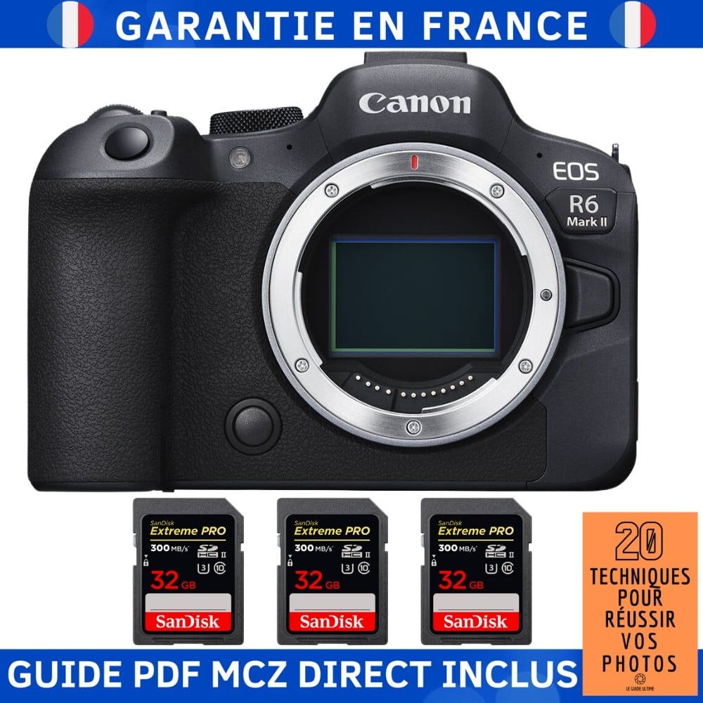 Canon EOS R6 Mark II + 3 SanDisk Extreme PRO UHS II SDXC 300 MB/ + Guide PDF MCZ DIRECT '20 TECHNIQUES POUR RÉUSSIR VOS PHOTOS