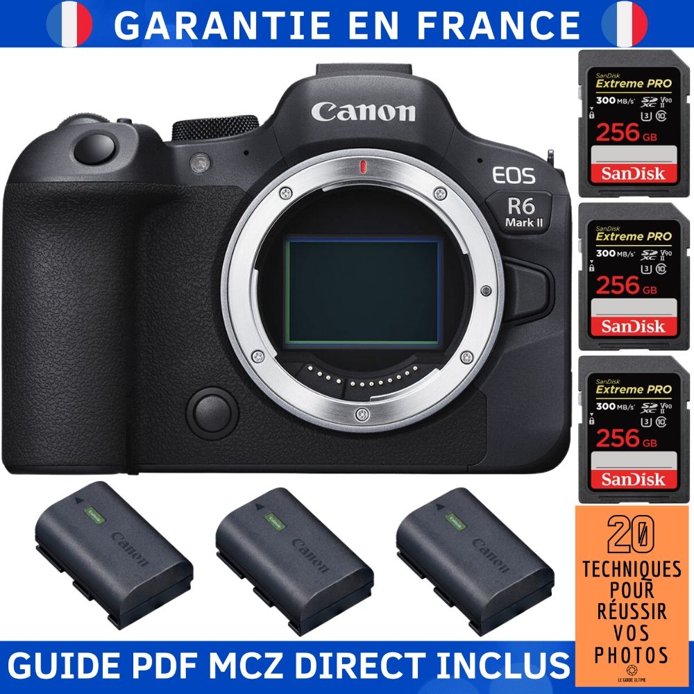 Canon EOS R6 Mark II + 3 SanDisk Extreme PRO UHS II 300 MB/ + 3 Canon LP E6NH + Guide PDF MCZ DIRECT '20 TECHNIQUES POUR RÉUSSIR VOS PHOTOS - vue 3