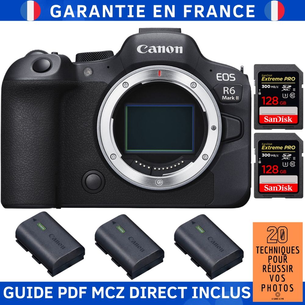 Canon EOS R6 Mark II + 2 SanDisk Extreme PRO UHS II 300 MB/ + 3 Canon LP E6NH + Guide PDF MCZ DIRECT '20 TECHNIQUES POUR RÉUSSIR VOS PHOTOS