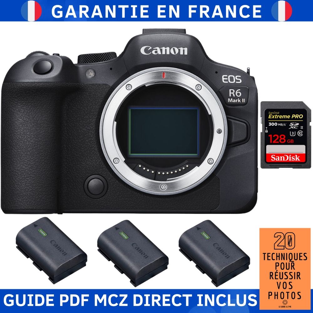 Canon EOS R6 Mark II + 1 SanDisk Extreme PRO UHS II 300 MB/ + 3 Canon LP E6NH + Guide PDF MCZ DIRECT '20 TECHNIQUES POUR RÉUSSIR VOS PHOTOS - vue 3