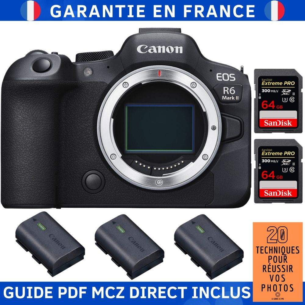 Canon EOS R6 Mark II + 2 SanDisk Extreme PRO UHS II 300 MB/ + 3 Canon LP E6NH + Guide PDF MCZ DIRECT '20 TECHNIQUES POUR RÉUSSIR VOS PHOTOS - vue 3