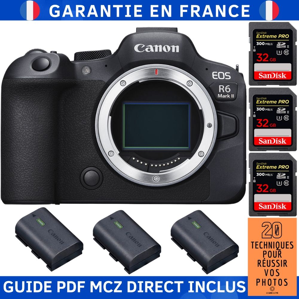Canon EOS R6 Mark II + 3 SanDisk Extreme PRO UHS II 300 MB/ + 3 Canon LP E6NH + Guide PDF MCZ DIRECT '20 TECHNIQUES POUR RÉUSSIR VOS PHOTOS - vue 2