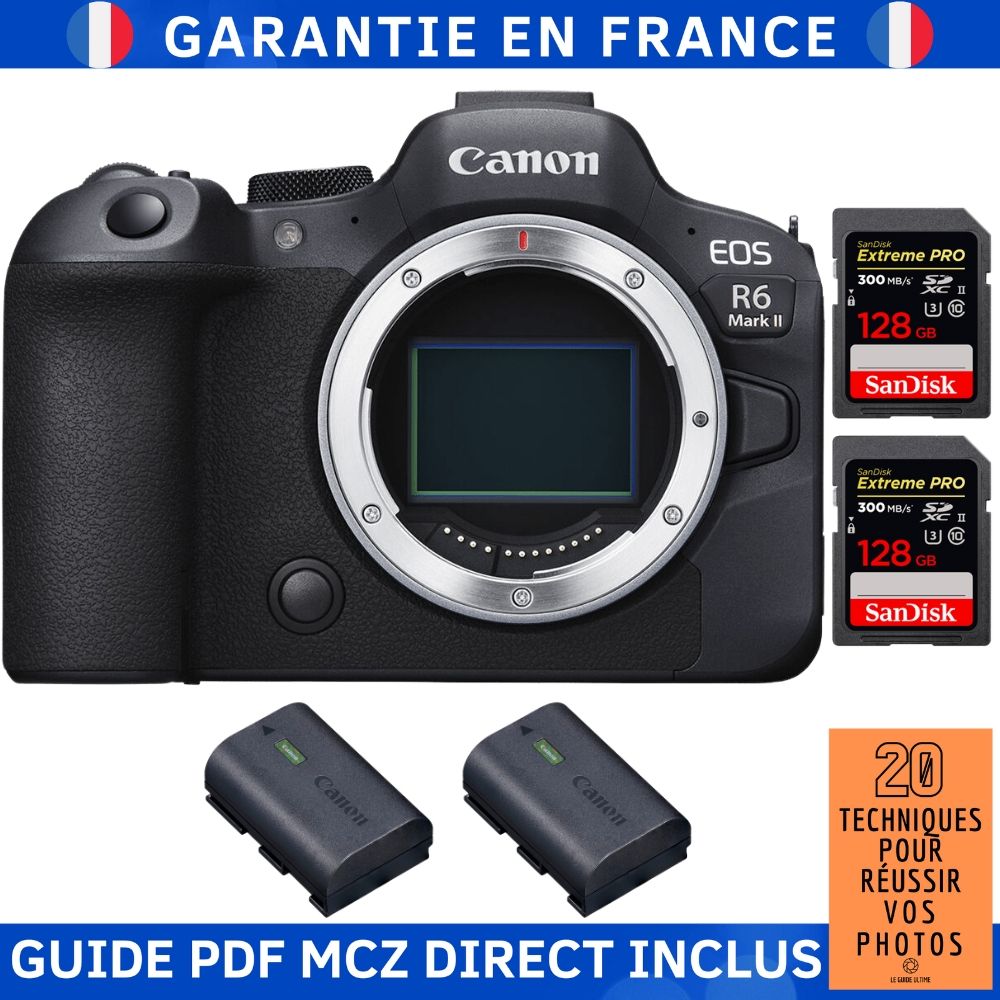 Canon EOS R6 Mark II + 2 SanDisk Extreme PRO UHS II 300 MB/ + 2 Canon LP E6NH + Guide PDF MCZ DIRECT '20 TECHNIQUES POUR RÉUSSIR VOS PHOTOS