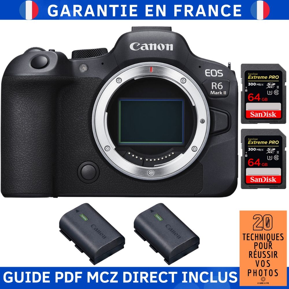 Canon EOS R6 Mark II + 2 SanDisk Extreme PRO UHS II 300 MB/ + 2 Canon LP E6NH + Guide PDF MCZ DIRECT '20 TECHNIQUES POUR RÉUSSIR VOS PHOTOS - vue 3