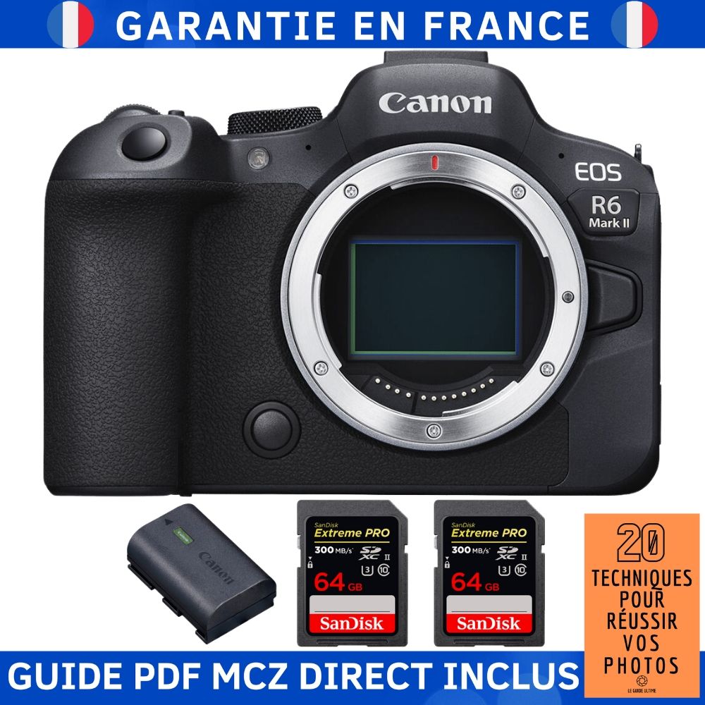 Canon EOS R6 Mark II + 2 SanDisk Extreme PRO UHS II 300 MB/ + 1 Canon LP E6NH + Guide PDF MCZ DIRECT '20 TECHNIQUES POUR RÉUSSIR VOS PHOTOS - vue 2