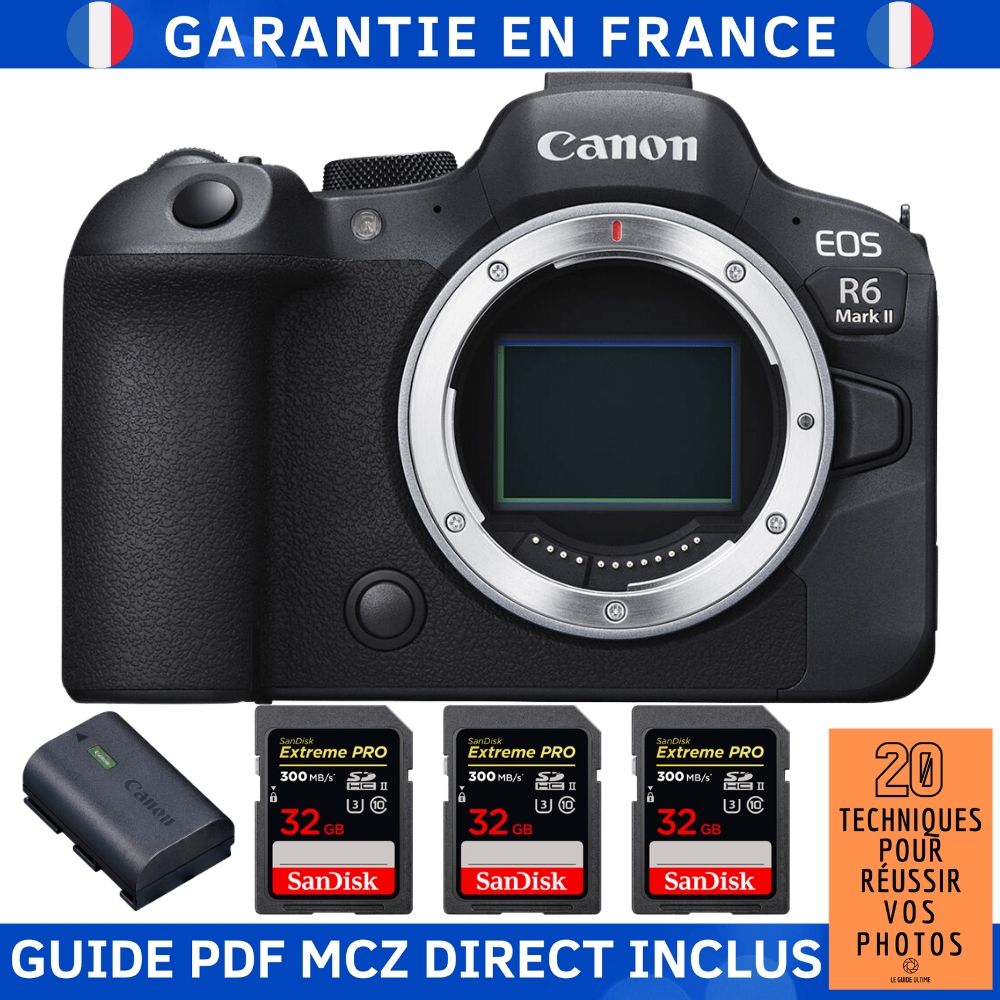 Canon EOS R6 Mark II + 3 SanDisk Extreme PRO UHS II 300 MB/ + 1 Canon LP E6NH + Guide PDF MCZ DIRECT '20 TECHNIQUES POUR RÉUSSIR VOS PHOTOS - vue 3