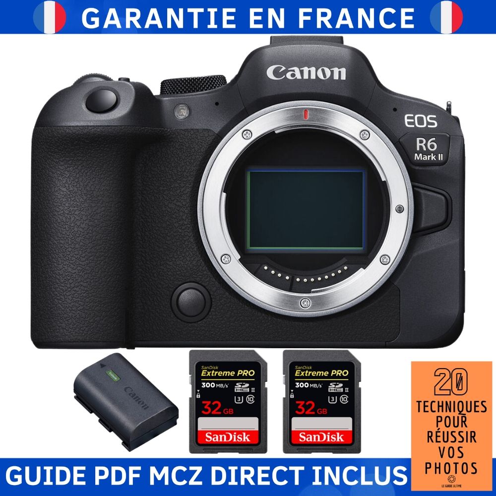 Canon EOS R6 Mark II + 2 SanDisk Extreme PRO UHS II 300 MB/ + 1 Canon LP E6NH + Guide PDF MCZ DIRECT '20 TECHNIQUES POUR RÉUSSIR VOS PHOTOS