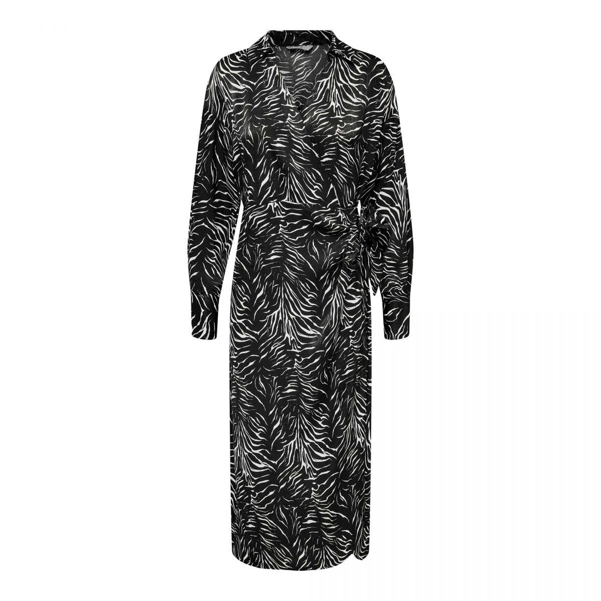 robe midi manches longues col chemise ceinture imprimé femme only