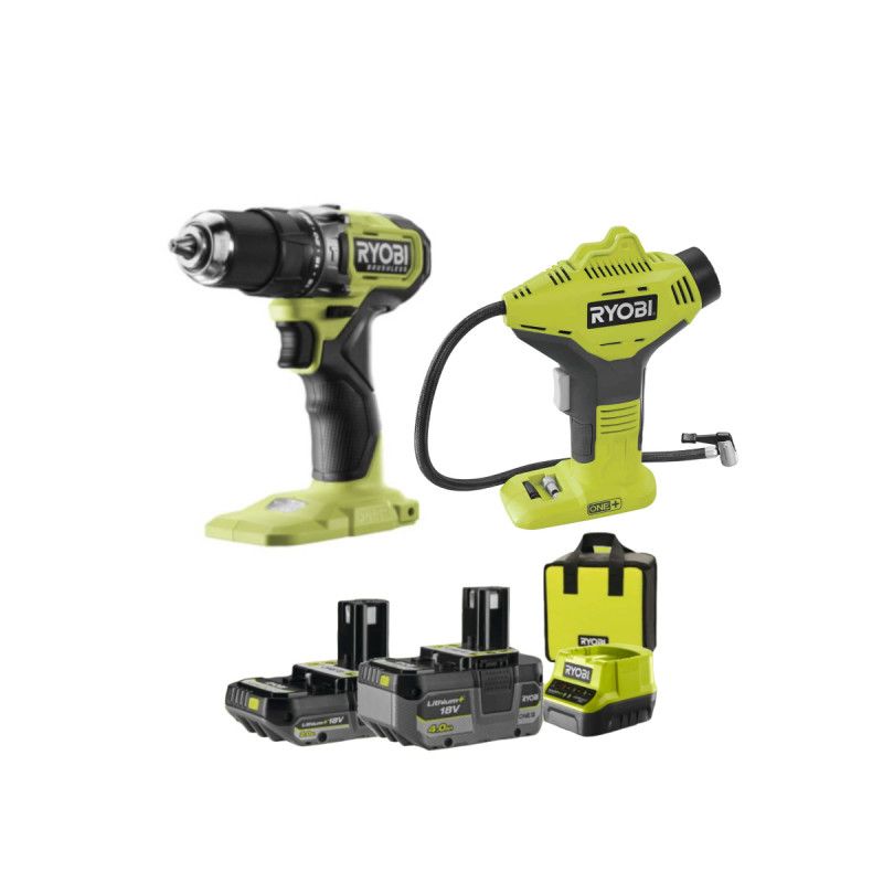 Perceuse visseuse à percussion RYOBI 18V One+ Brushless Batteries 2 0 et 4 0Ah Chargeur Compresseur OFFERT - vue 2