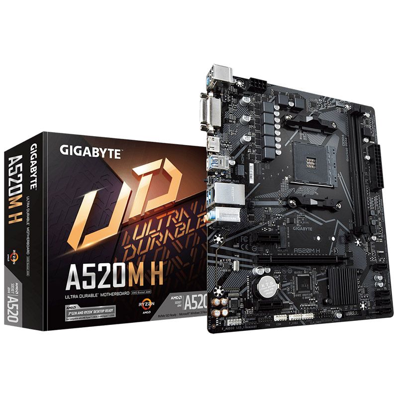 GIGABYTE Carte mère A520M H Prend en charge les processeurs AMD Ryzen série 5000 AM4 VRM numérique pur 4+3 phases jusqu'à 5100 MHz DDR4 OC PCIe 3.0 x4 .2 LAN GbE USB 3.2 Gen 1 Neuf - vue 6