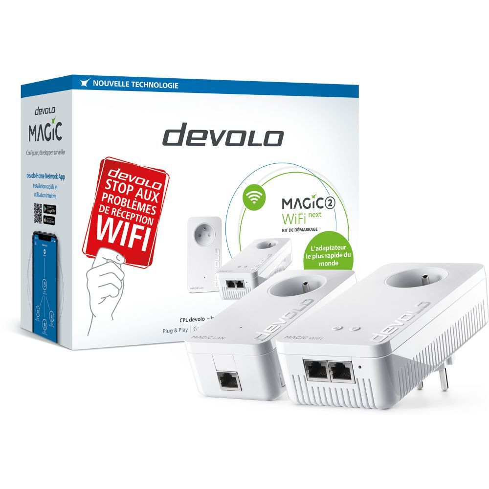 devolo Magic 2 WiFi next Starter Kit pont 1GbE HomeGrid Wi Fi 5 Bi bande Branchement mural