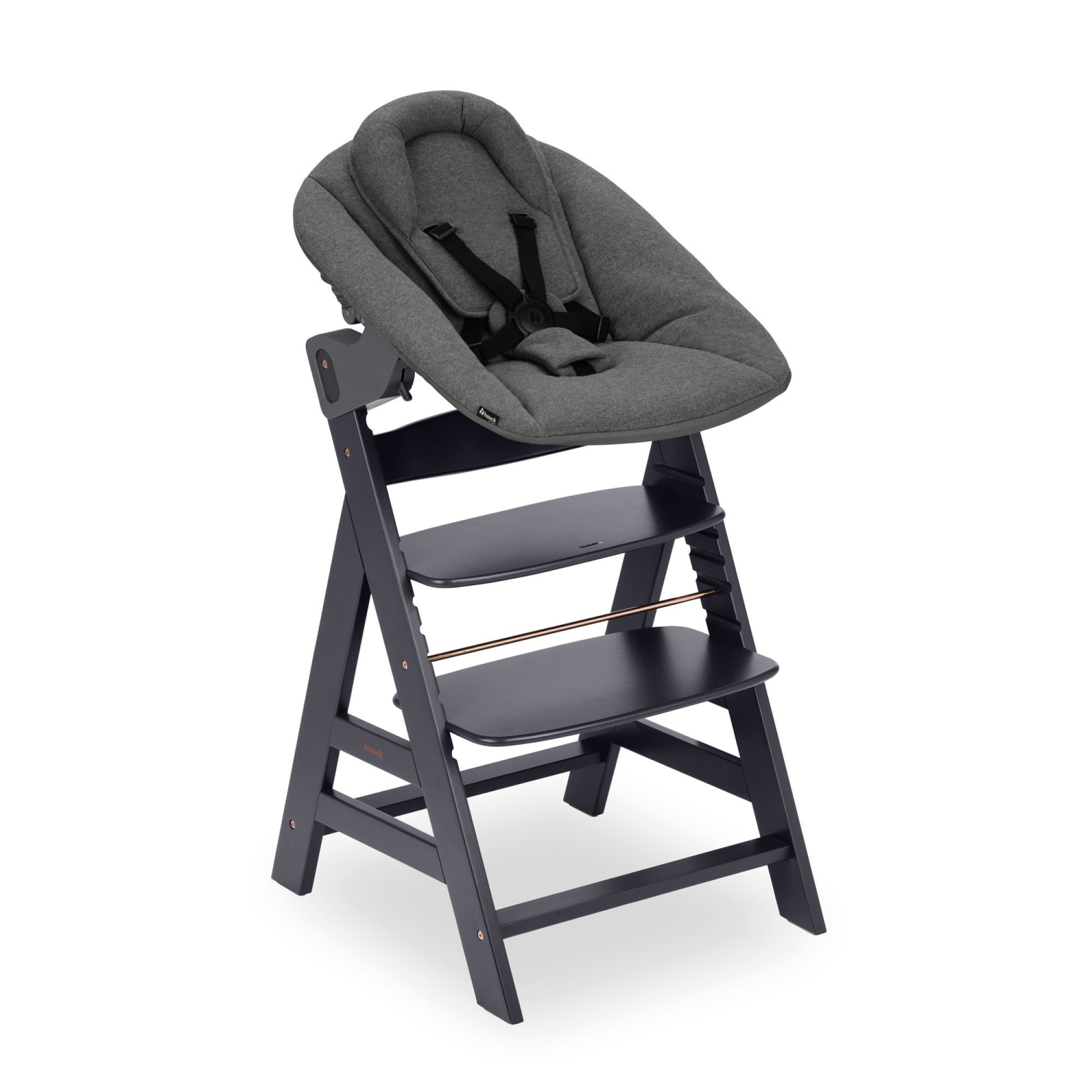 Chaise Haute En Bois Alpha Dark Grey Avec Newborn Set Plus