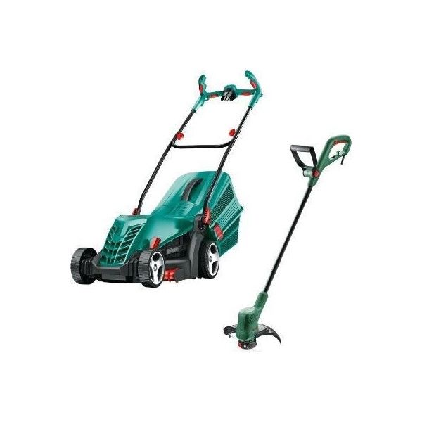 BOSCH Tondeuse a gazon électrique ARM 34-largeur de coupe 34 cm-1300W + Coupe-bordures-EasyGrassCut 23-280W-Diametre de coupe 23 cm