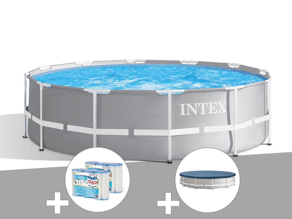 Kit piscine tubulaire Intex Prism Frame ronde 3,66 x 1,22 m + 6 cartouches de filtration + B?che de protection