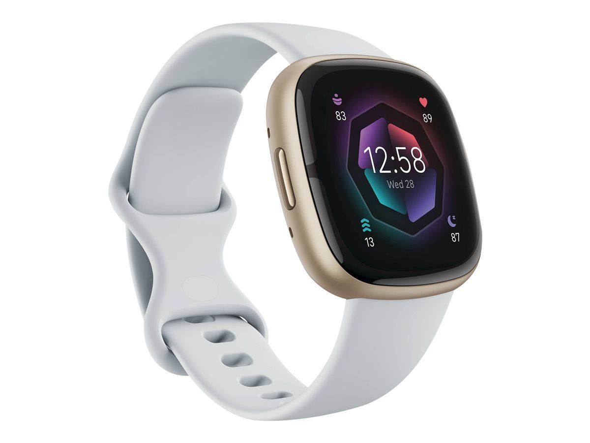 Fitbit Sense 2 - Aluminium en or doux - Montre connectée avec bracelet - brume bleue - taille du bracelet : S - NFC, Bluetooth