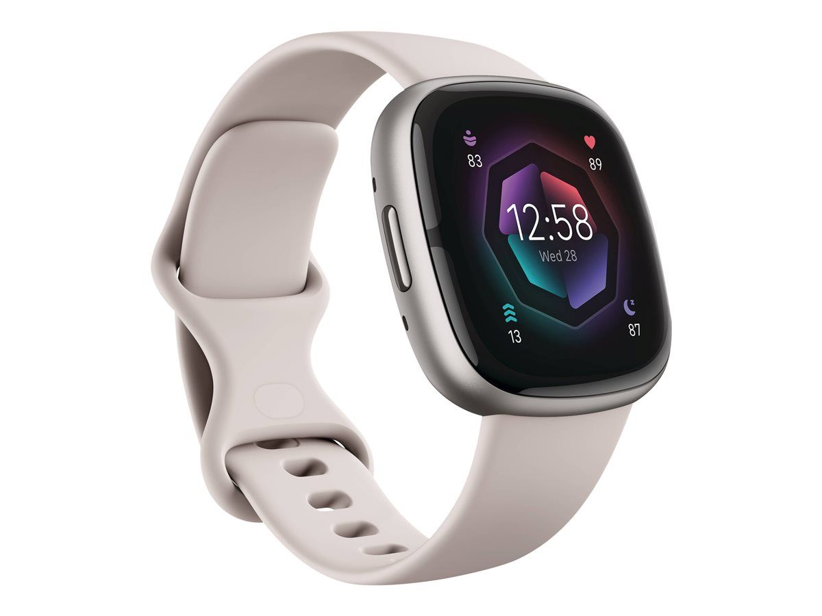Fitbit Sense 2 - Aluminium platine - Montre connectée avec bracelet - blanc lunaire - taille du bracelet : S - NFC, Bluetooth