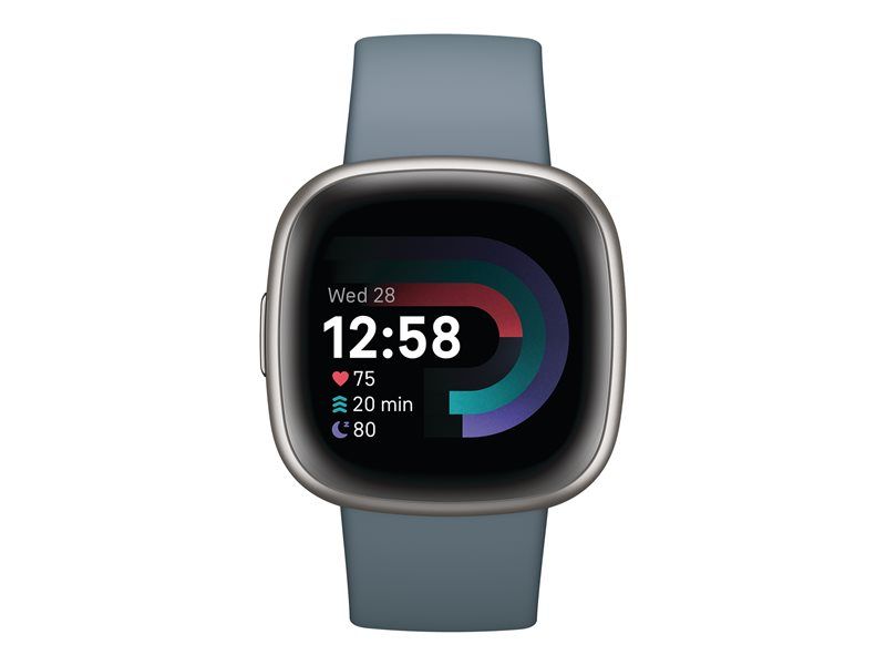Fitbit Versa 4 - 40 mm - platine - montre intelligente avec bracelet - bleu cascade - taille du bracelet : S/L - NFC, Bluetooth