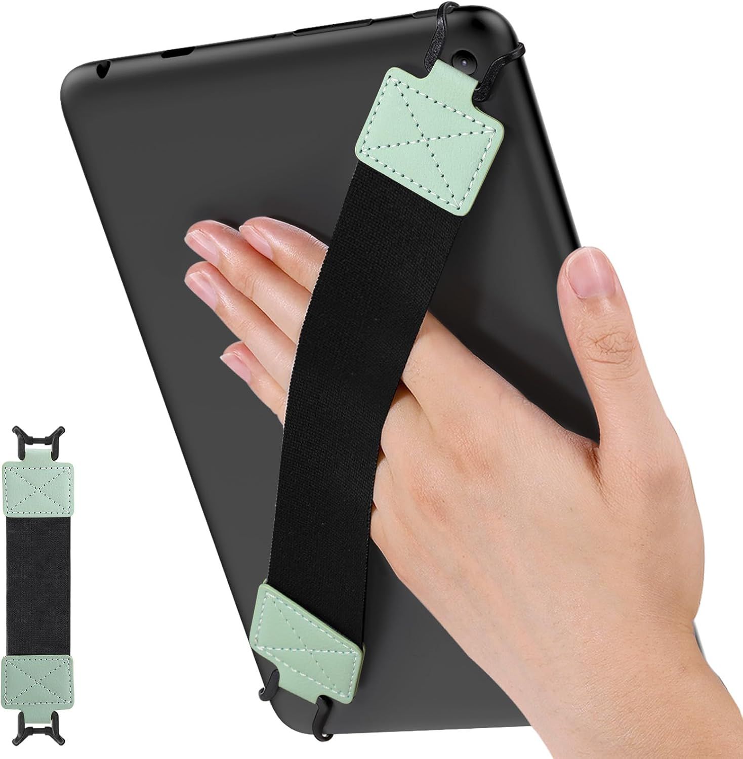 Dragonne De Sécurité Pour 9"" - 11"" Ipad/Ipad Pro/Ipad Air/Kindle Fire Hd/Samsung/Lenovo Tablette, Sangle Haute-Élastique Polyvalente Légère Support Antidérapante, Sangle Noire, Menthe Verte