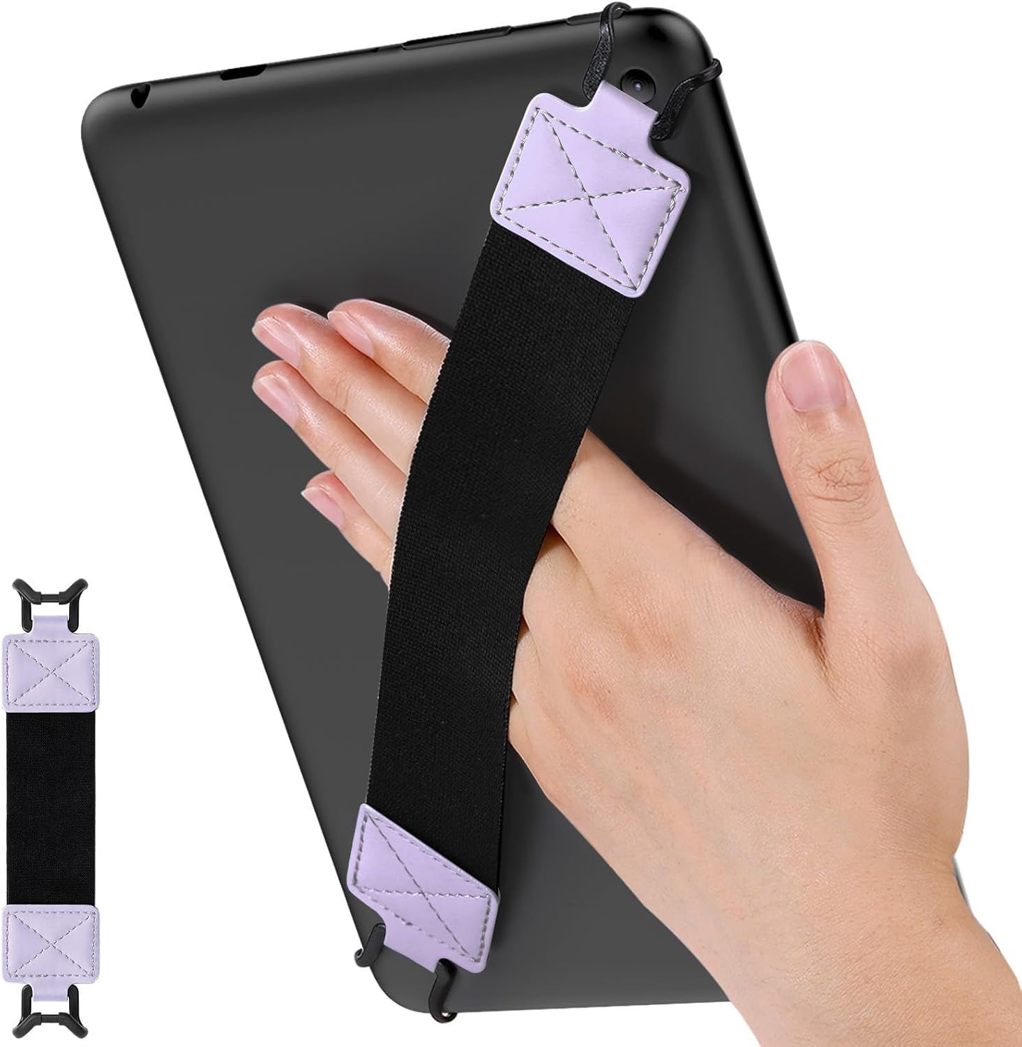 Dragonne De Sécurité Pour 9"" - 11"" Ipad/Ipad Pro/Ipad Air/Kindle Fire Hd/Samsung/Lenovo Tablette, Sangle Haute-Élastique Polyvalente Légère Support Antidérapante, Sangle Noire, Taro Violet