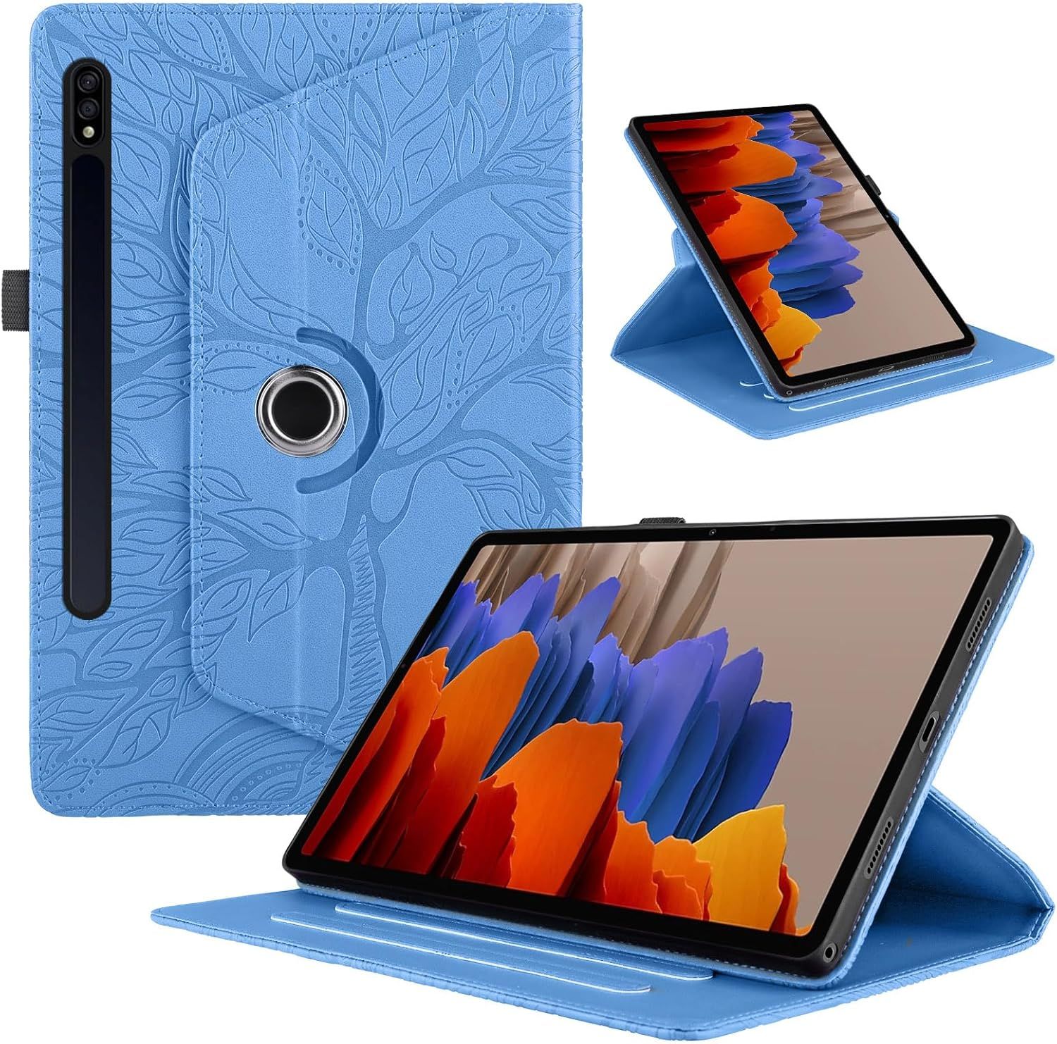 Coque Pour Tablette Samsung Galaxy Tab S9 Ultra/Tab S8 Ultra 14.6 Pouces 2023/2022 (Sm-X910/X916b/X900/X906) Etui Rotatif 360 Housse Pu Cuir Flip Support Protection Cover Case,Bleu Arbre