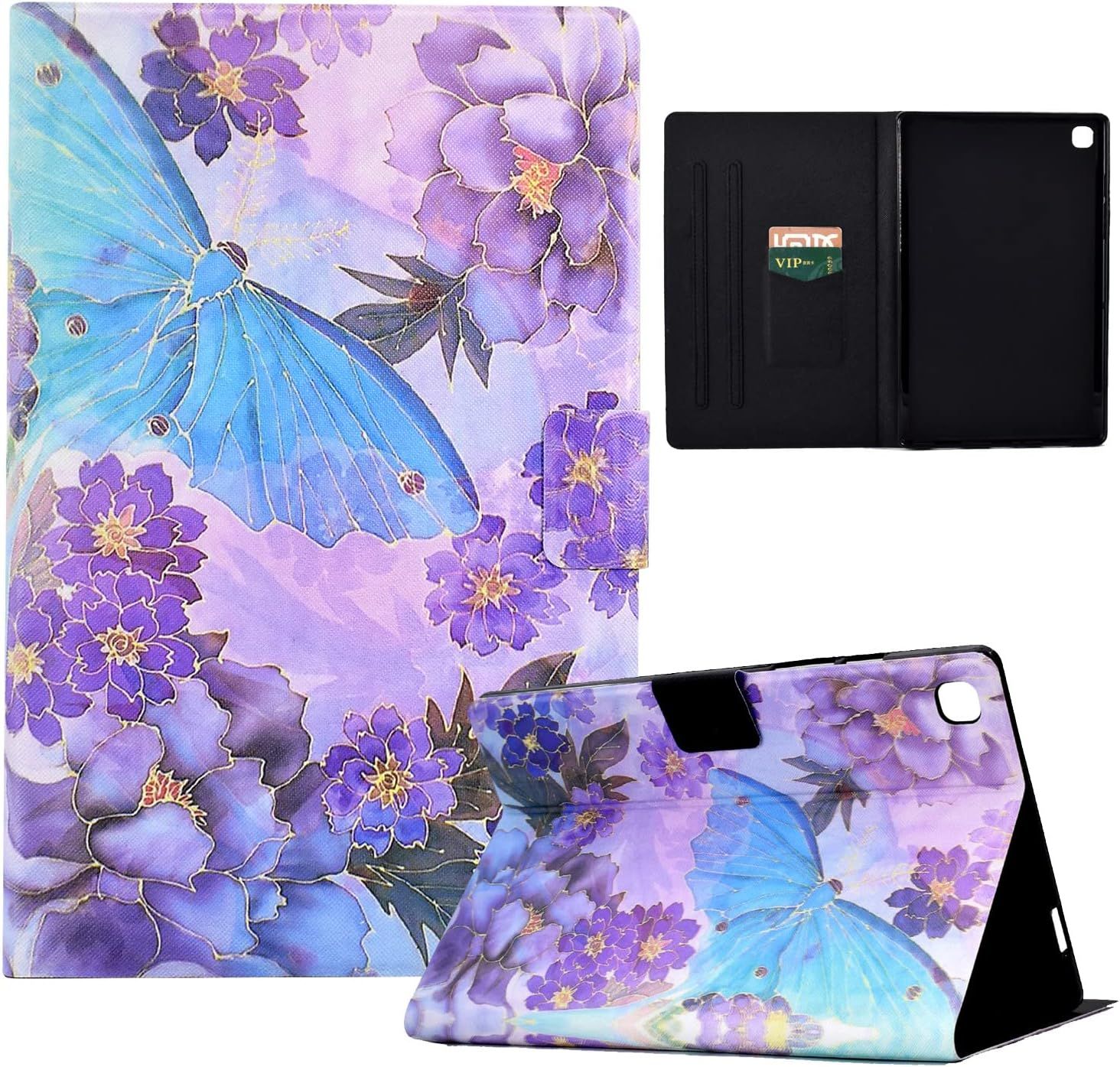 Housse Protection Pour Samsung Galaxy Tab S6 Lite Sm-P610/P615 Coque Tablette Samsung Tab S6 Lite Avec Fentes Pour Cartes Béquille Etui Avec Avec Réveil/Veille Automatique Papillon Pivoine